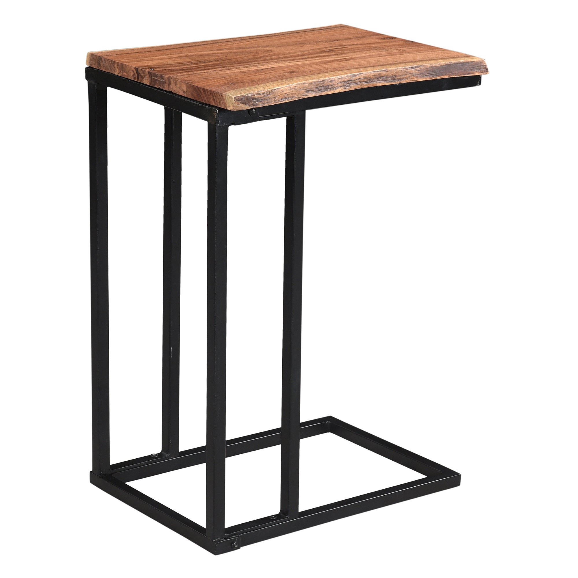 Jivin C-Style Accent Table - Natural Live Edge Wood Black Iron Frame-Accent Table-DECOROLALA