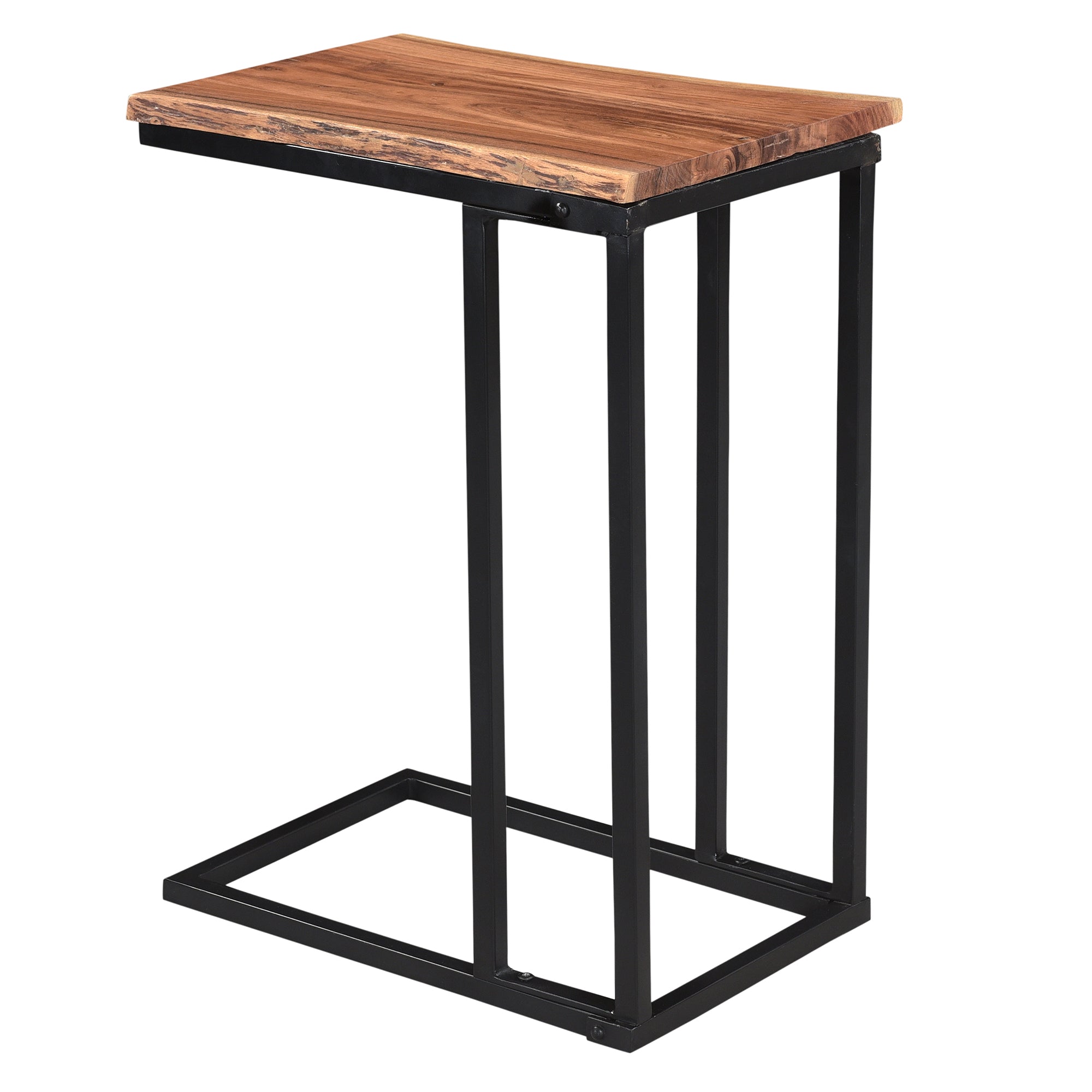 Jivin C-Style Accent Table - Natural Live Edge Wood Black Iron Frame-Accent Table-DECOROLALA