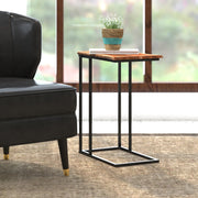 Jivin C-Style Accent Table - Natural Live Edge Wood Black Iron Frame-Accent Table-DECOROLALA