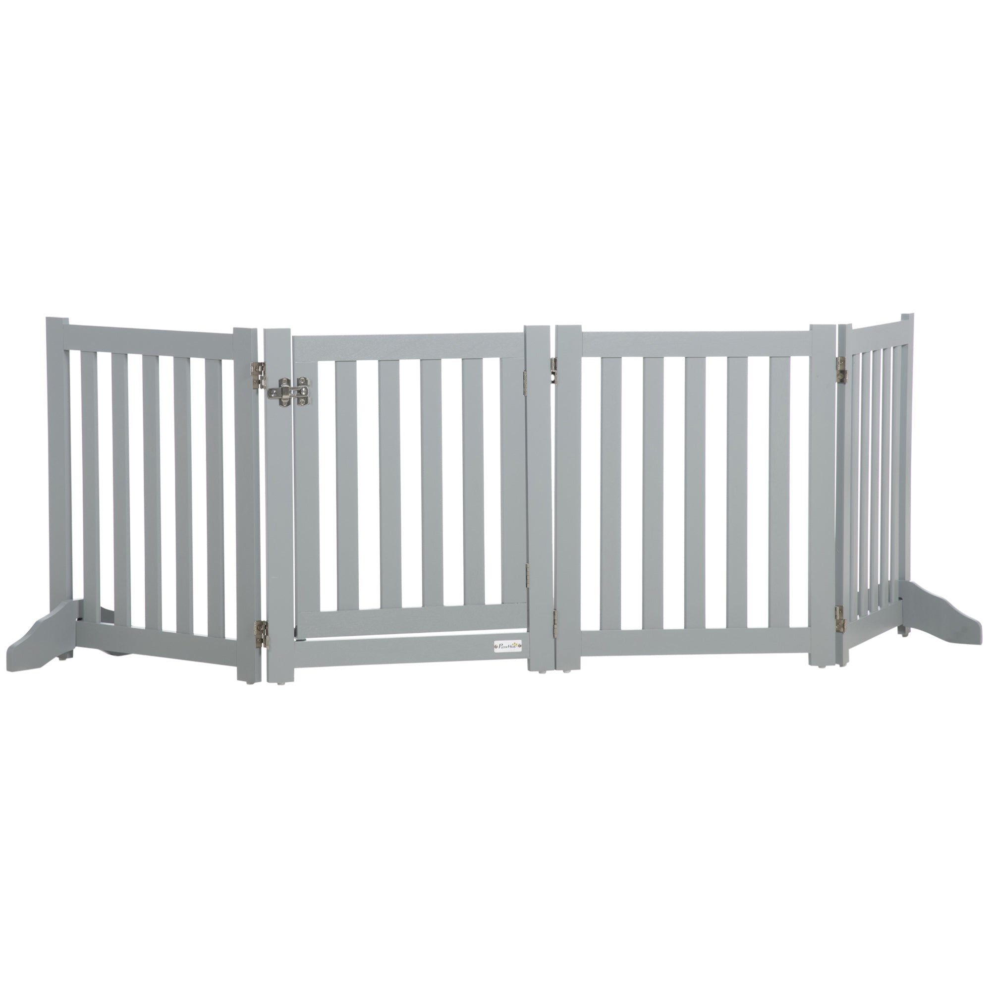 23.5"H Foldable Dog Gate with Door, 4 Panels Freestanding Pet Gate Barriers Indoor with Support Feet, Puppy Fence for Dogs, Grey