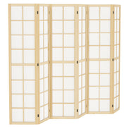 6 Panel Room Divider, 5.6 ft Folding Wall Divider Room Partition for Home Office, Bedroom, Living Room, Natural Wood