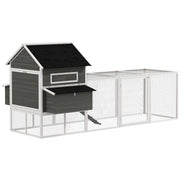137" Wooden Chicken Coop with Chicken Run, Nesting Box, Dark Grey
