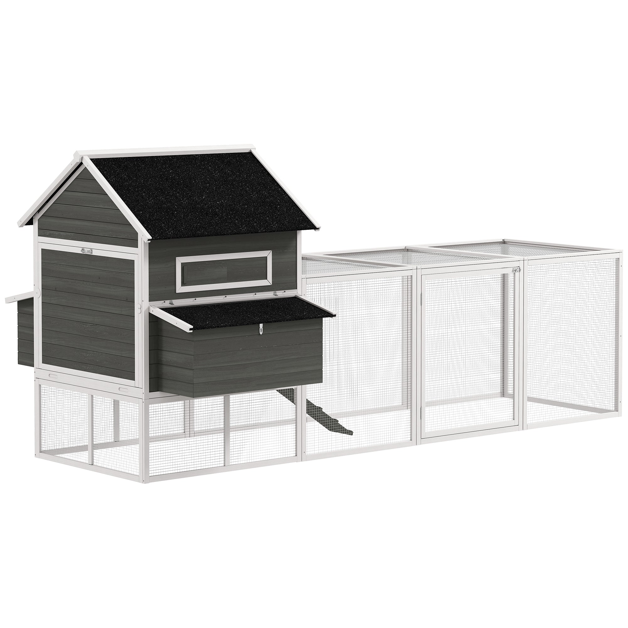137" Wooden Chicken Coop with Chicken Run, Nesting Box, Dark Grey