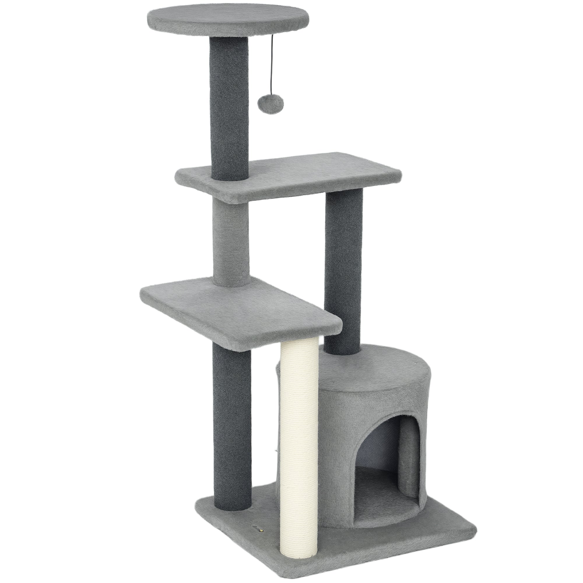 Cat Tree Cat Tower Multi-Level with Sisal Scratching Post for Kittens and Adults Grey Large 41"H