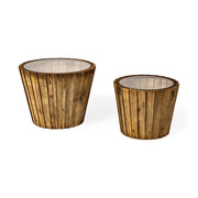 John Paul (Set of 2) 25L x 25W Brown Wood W/ Glass Accent Tables-Accent Tables-DECOROLALA