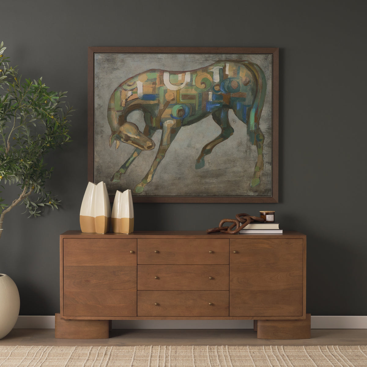 Jonan Dark Brown Wood & Brass 2 Door 3 Drawer Sideboard-Sideboards & Buffets-DECOROLALA