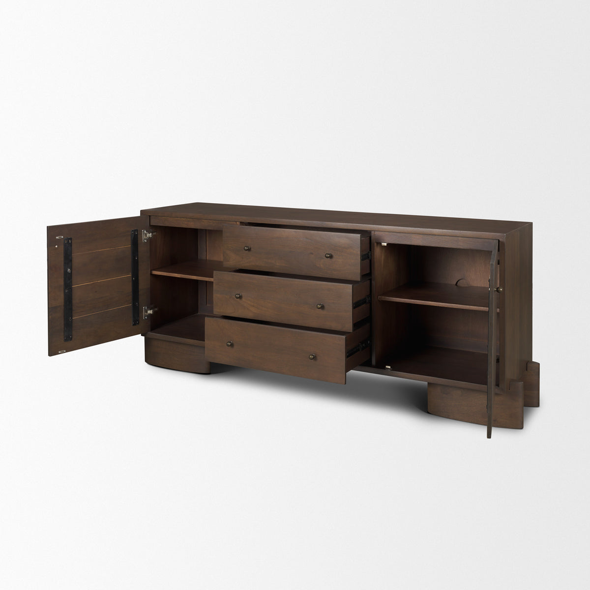 Jonan Dark Brown Wood w/ Dark Aged Brass 2 Door 3 Drawer Sideboard-Sideboards & Buffets-DECOROLALA