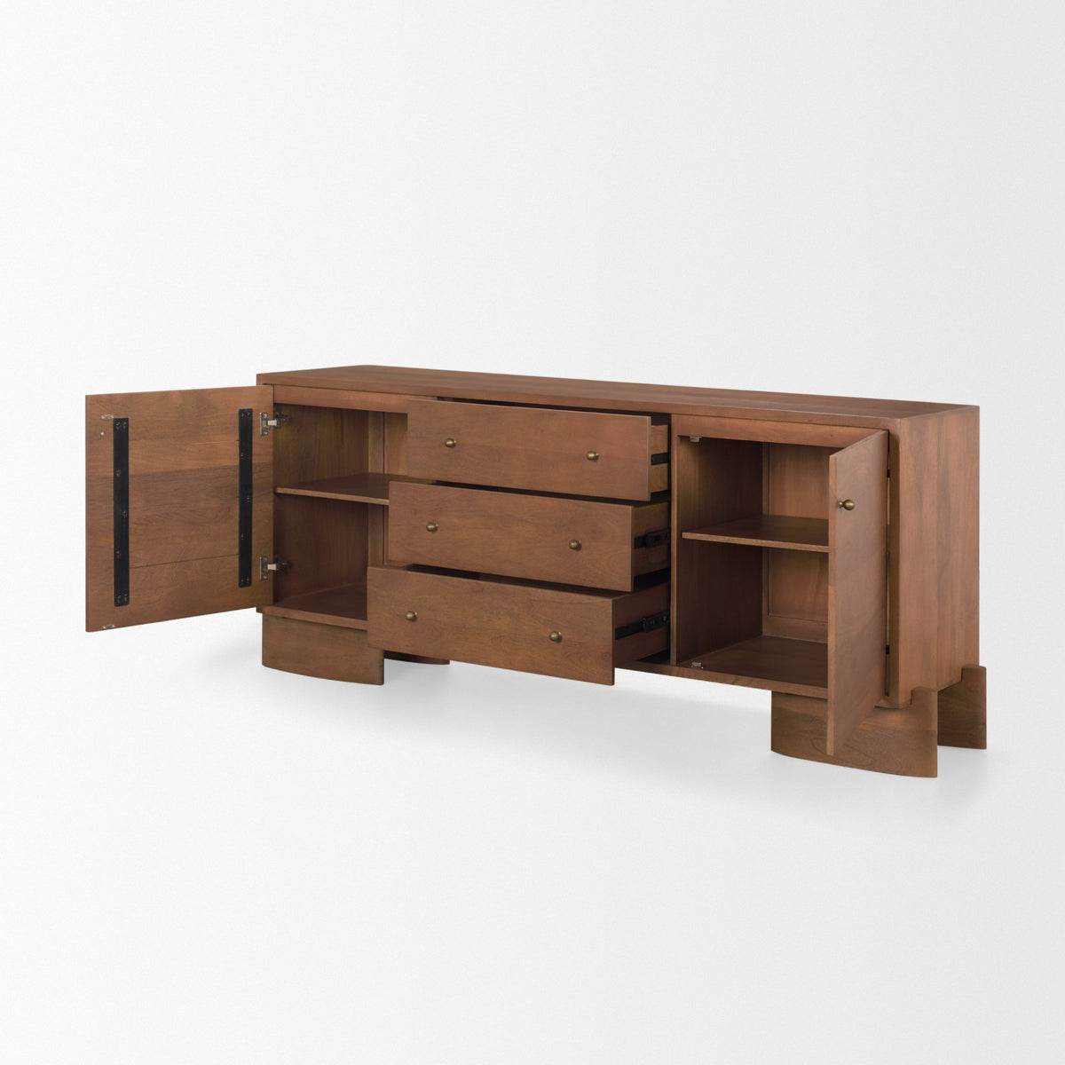 Jonan Dark Brown Wood w/ Dark Aged Brass 2 Door 3 Drawer Sideboard-Sideboards & Buffets-DECOROLALA