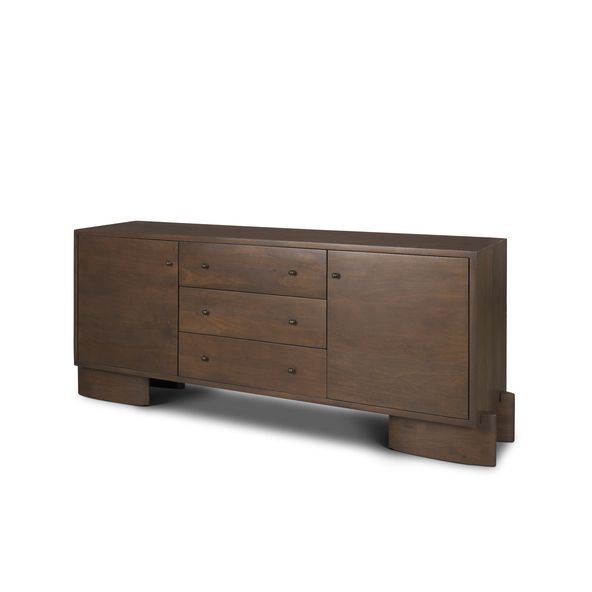 Jonan Dark Brown Wood w/ Dark Aged Brass 2 Door 3 Drawer Sideboard-Sideboards & Buffets-DECOROLALA