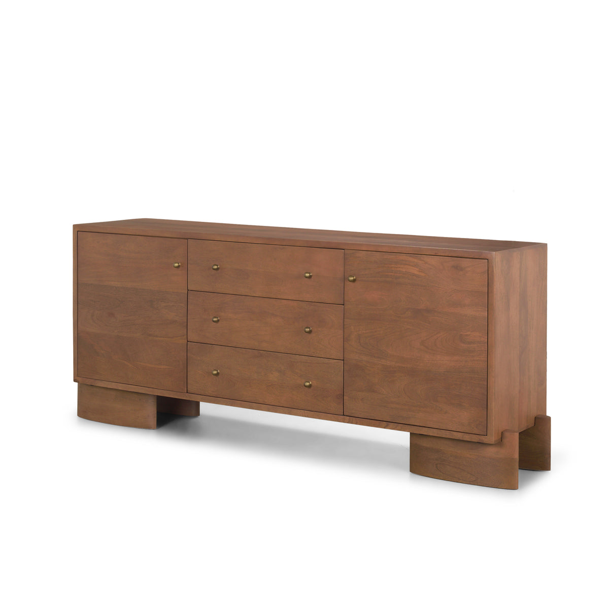 Jonan Dark Brown Wood w/ Dark Aged Brass 2 Door 3 Drawer Sideboard-Sideboards & Buffets-DECOROLALA
