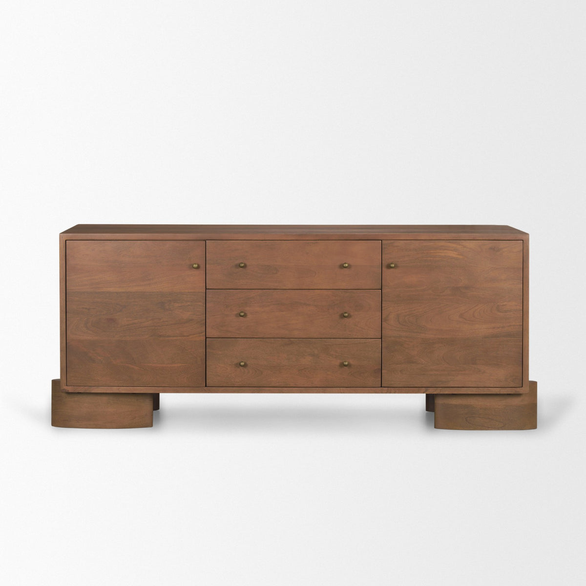 Jonan Dark Brown Wood w/ Dark Aged Brass 2 Door 3 Drawer Sideboard-Sideboards & Buffets-DECOROLALA