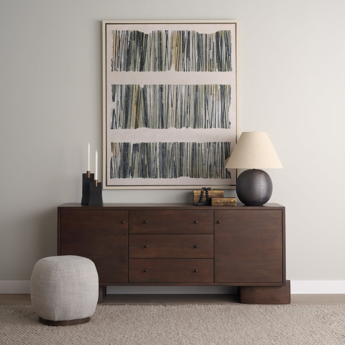 Jonan Dark Brown Wood w/ Dark Aged Brass 2 Door 3 Drawer Sideboard-Sideboards & Buffets-DECOROLALA