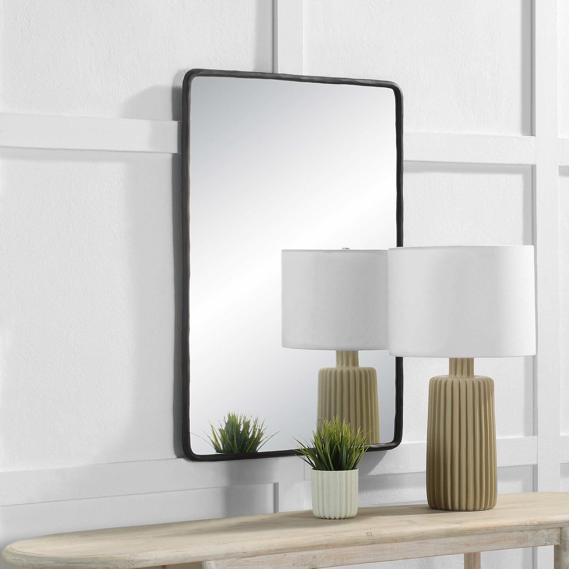 Jorah 36" Tall Rectangle Wall Mirror, Black-Mirror-DECOROLALA