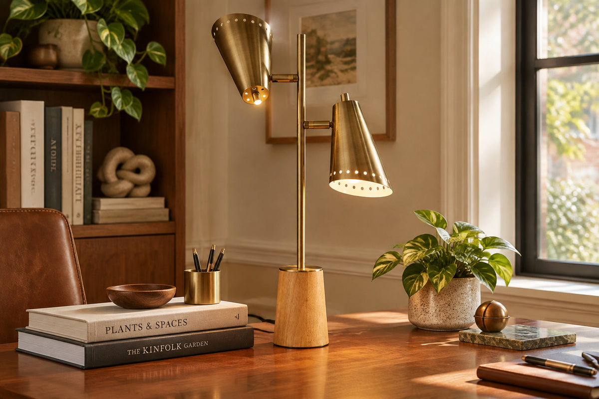 Josephine 24" Desk Lamp - Brass Dual Shades-Lighting-DECOROLALA