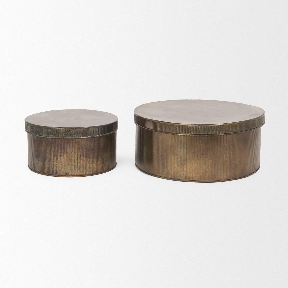 Josephine Round Antique Gold Metal Box (Set of 2)-Boxes-DECOROLALA
