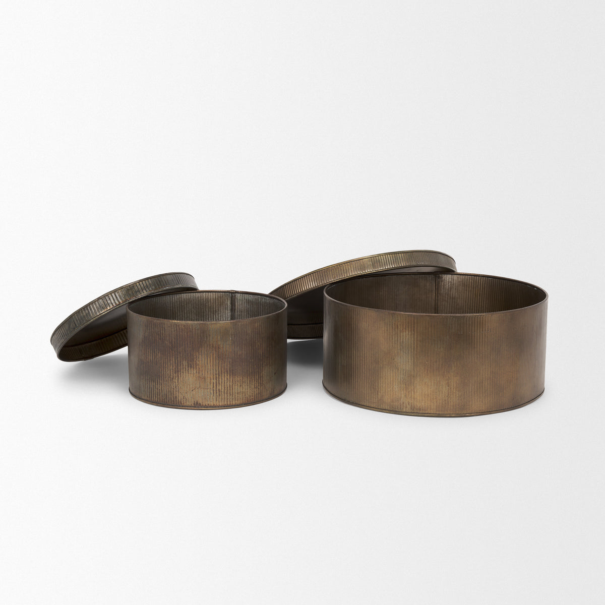 Josephine Round Antique Gold Metal Box (Set of 2)-Boxes-DECOROLALA