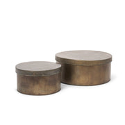 Josephine Round Antique Gold Metal Box (Set of 2)-Boxes-DECOROLALA