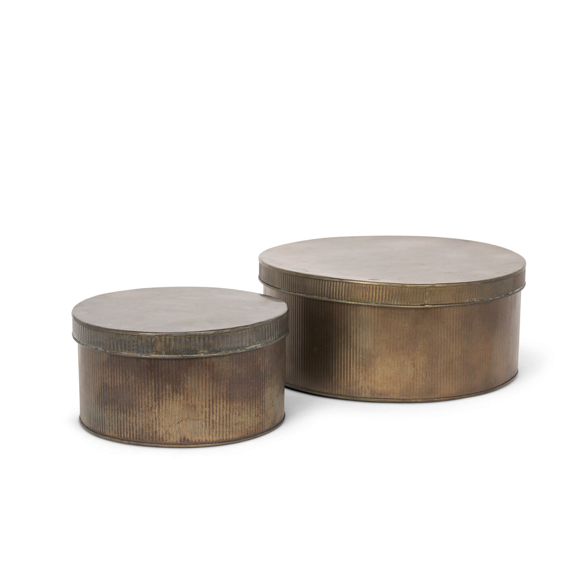Josephine Round Antique Gold Metal Boxes - Set of 2-Decorative Boxes-DECOROLALA
