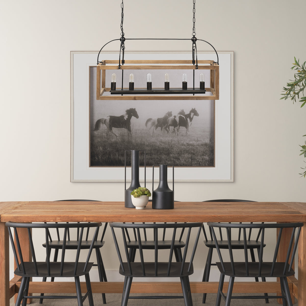 Josie (42"x14.5"x20") Natural Wood Chassis Six Light Chandelier-Chandeliers-DECOROLALA
