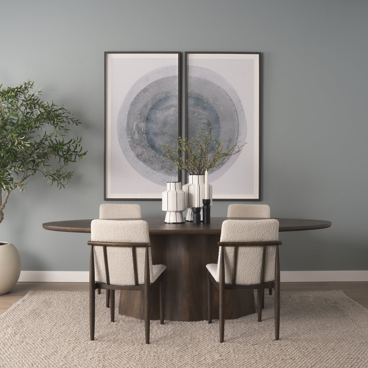Jovani 94"L x 47"W Oval Pedestal Dining Table | Modern | Dark Brown Wood | Seats 8-Dining Tables-DECOROLALA