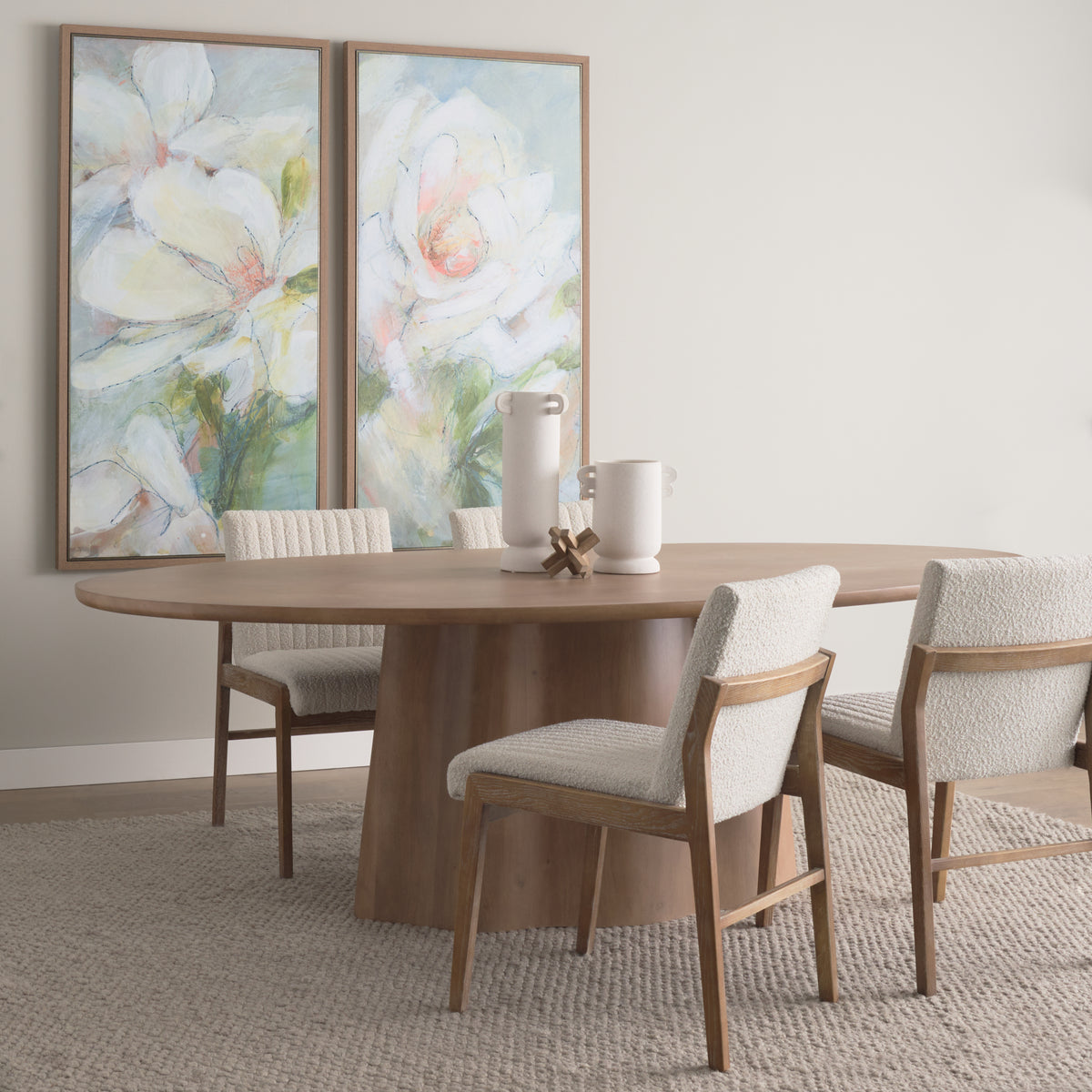 Jovani 94"L x 47"W Oval Pedestal Dining Table | Modern | Light Brown Wood | Seats 8-Dining Tables-DECOROLALA