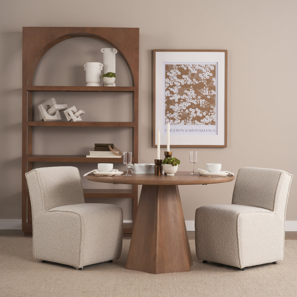 Jovani Round Pedestal Dining Table - Light Brown Wood-Dining Tables-DECOROLALA