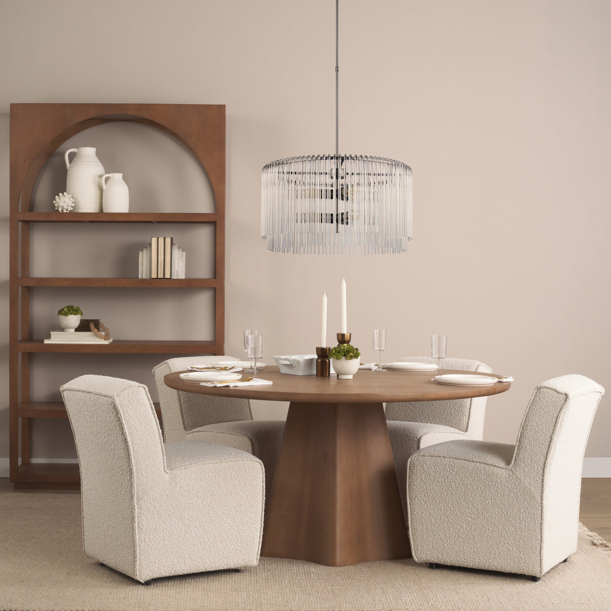 Jovani Round Pedestal Dining Table - Light Brown Wood-Dining Tables-DECOROLALA
