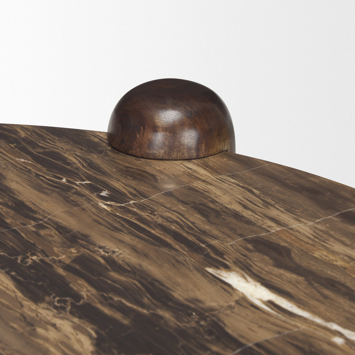 Jovia Brown Mango Wood W/ Cappuccino Marble Round Coffee Table-Coffee Tables-DECOROLALA