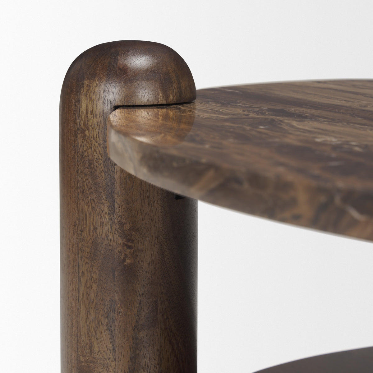 Jovia Brown Mango Wood W/ Cappuccino Marble Round Coffee Table-Coffee Tables-DECOROLALA