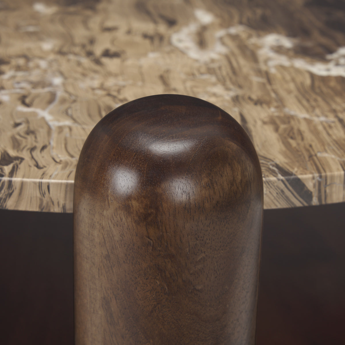 Jovia Brown Mango Wood W/ Cappuccino Marble Round Coffee Table-Coffee Tables-DECOROLALA