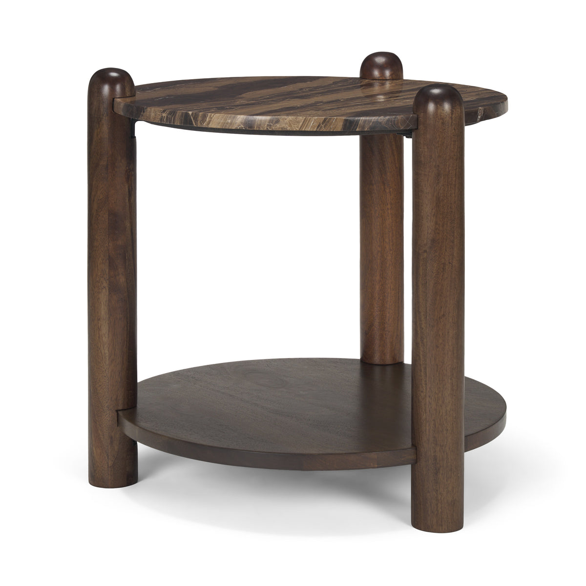 Jovia Brown Mango Wood W/ Cappuccino Marble Round Side Table-End and Side Tables-DECOROLALA