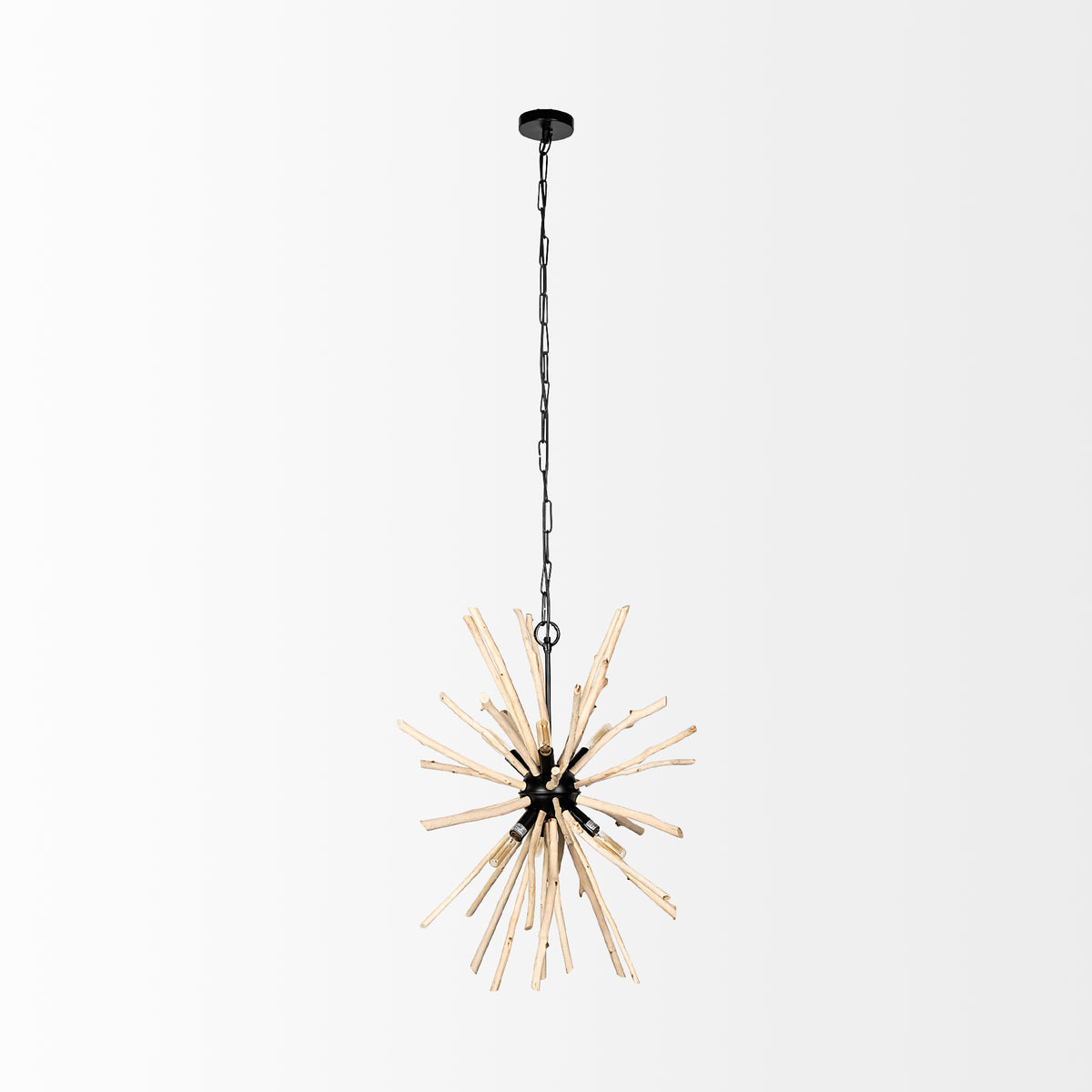 Jules 25x25 Blonde Wood and Black Metal Six Bulb Chandelier Light-Chandeliers-DECOROLALA