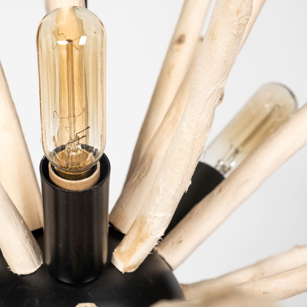 Jules 25x25 Blonde Wood and Black Metal Six Bulb Chandelier Light-Chandeliers-DECOROLALA