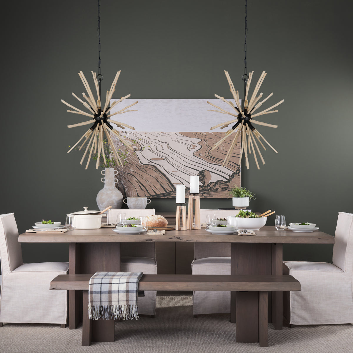 Jules 25x25 Blonde Wood and Black Metal Six Bulb Chandelier Light-Chandeliers-DECOROLALA