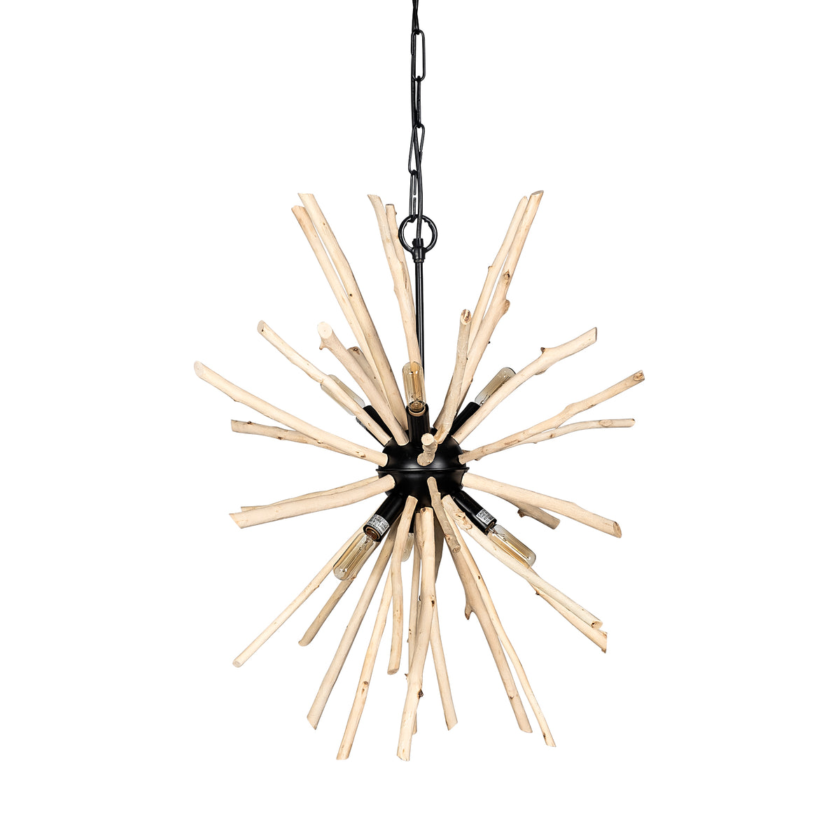 Jules Wood and Black Metal 6-Light Chandelier-Chandeliers-DECOROLALA
