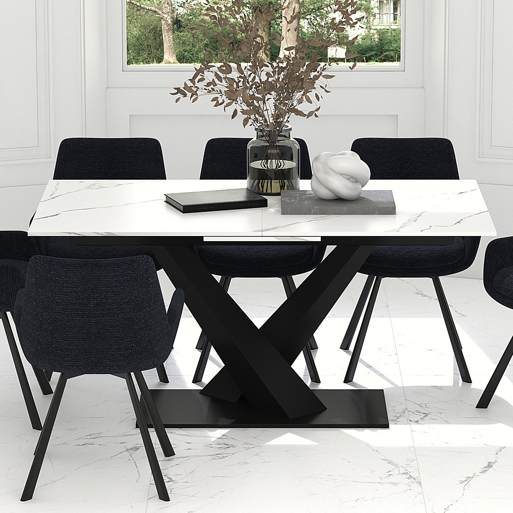 Julius White Sintered Stone Extension Dining Table-DECOROLALA