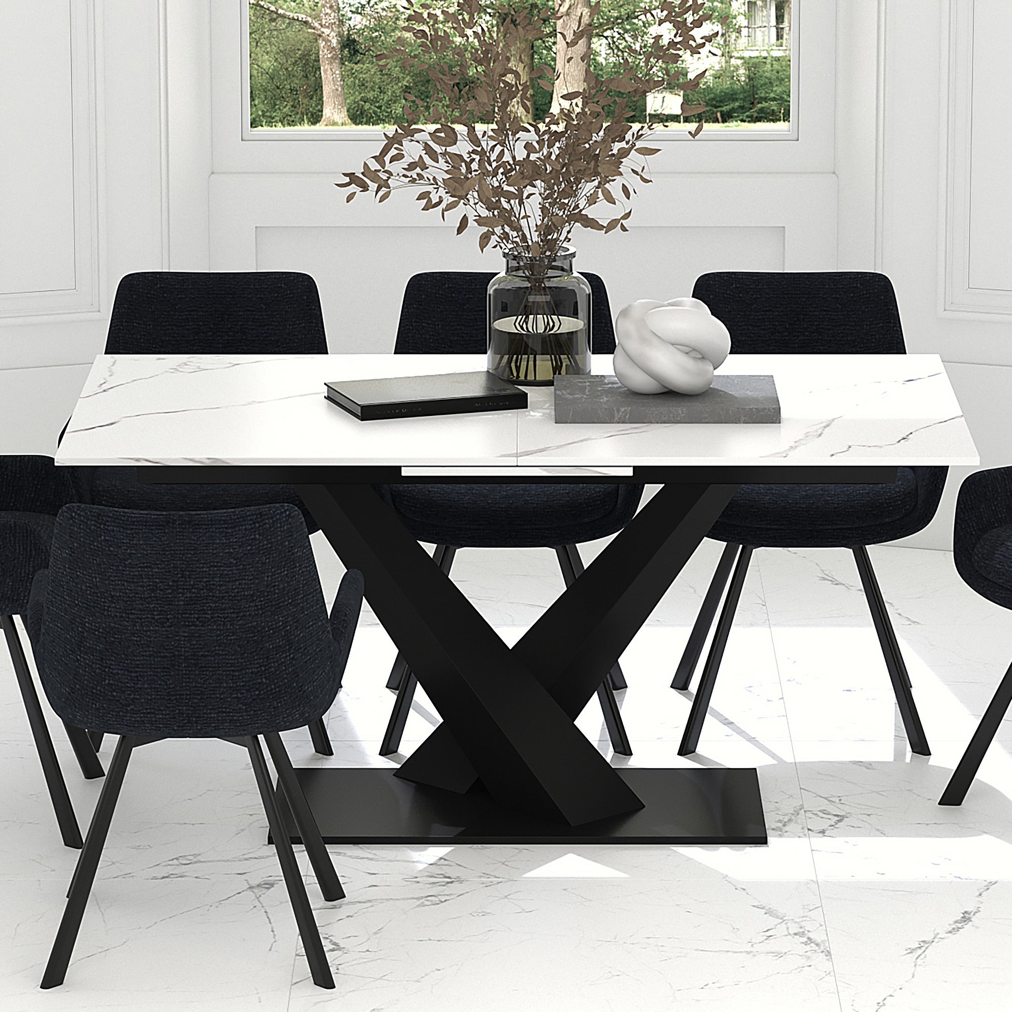 Julius White Sintered Stone Extension Dining Table-DECOROLALA