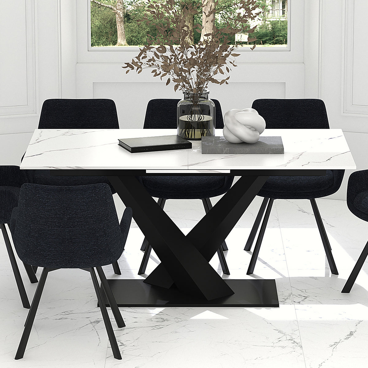 Julius White Sintered Stone Extension Dining Table-Bar Tables-DECOROLALA