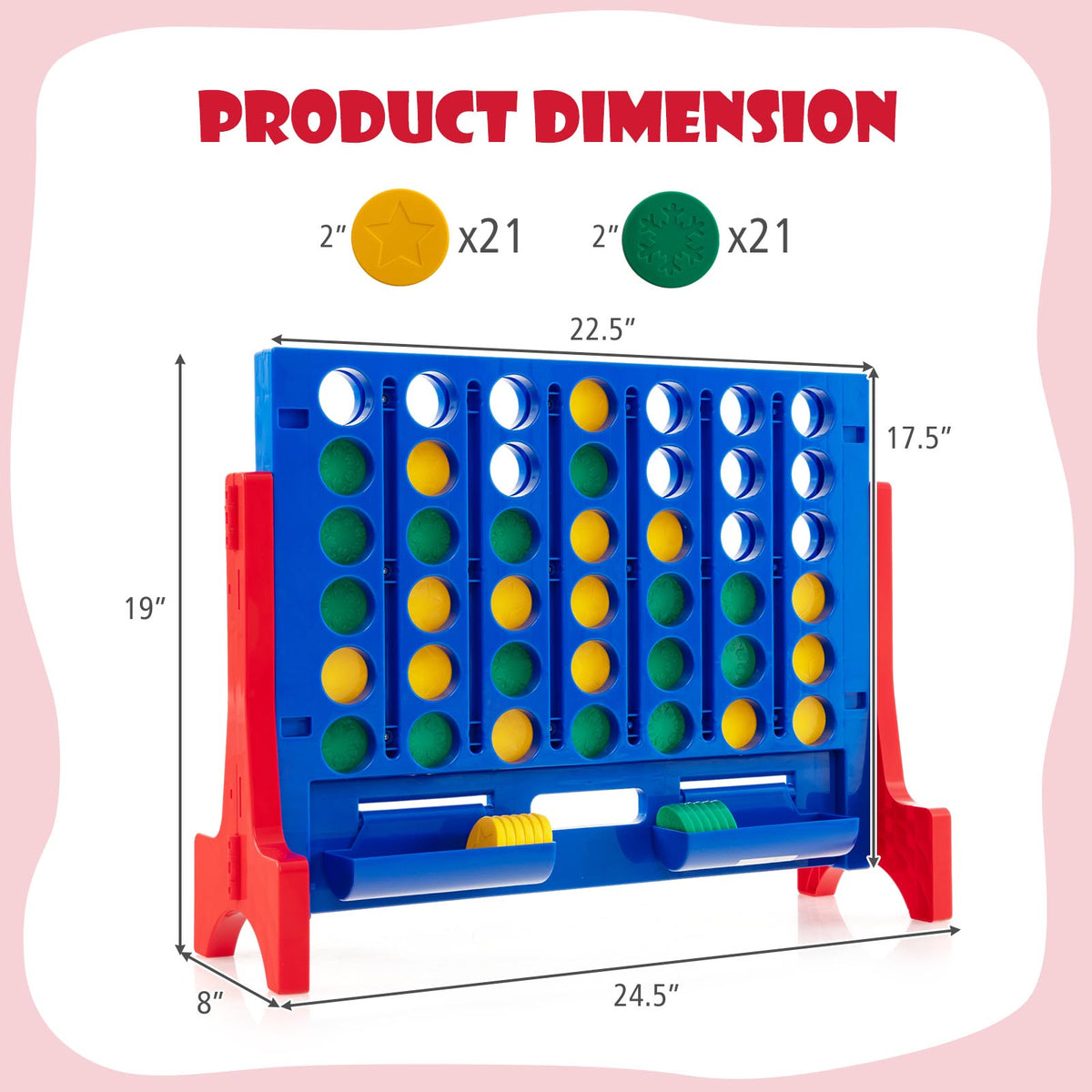 Jumbo 4-to-Score Connect Game Set - 42 Coins with Carrying Bag
