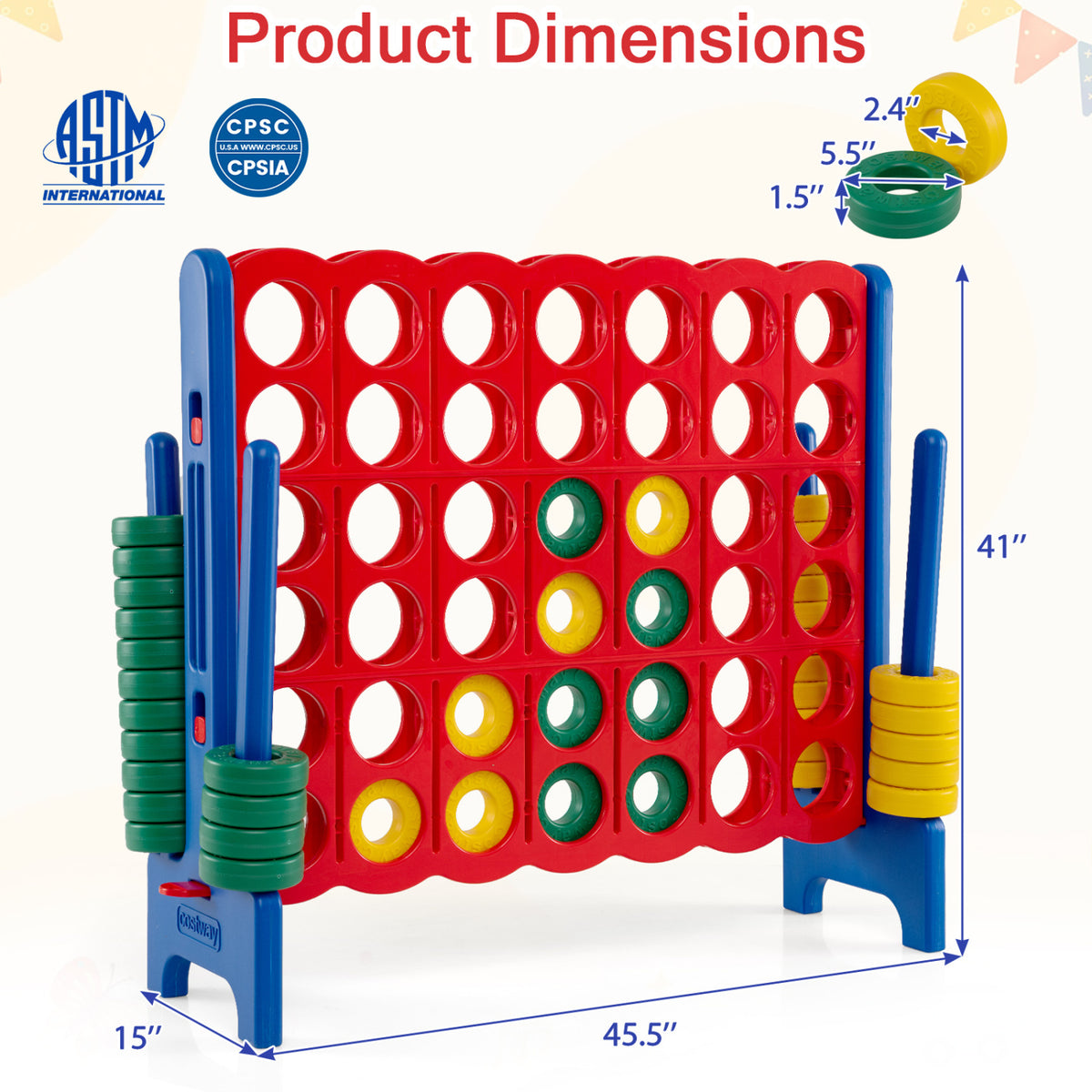 Jeu géant Jumbo 4-to-Score pour enfants et adultes, 3.5FT de haut, avec sac de transport et de rangement