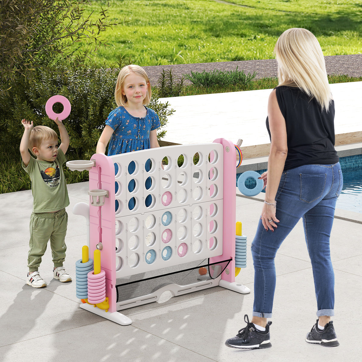 Jumbo 4-to-Score Game with Ring-toss and Basketball Hoop