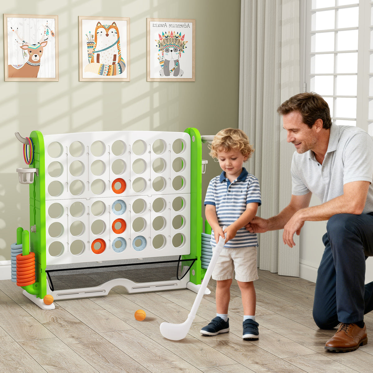 Jumbo 4-to-Score Game with Ring-toss and Basketball Hoop