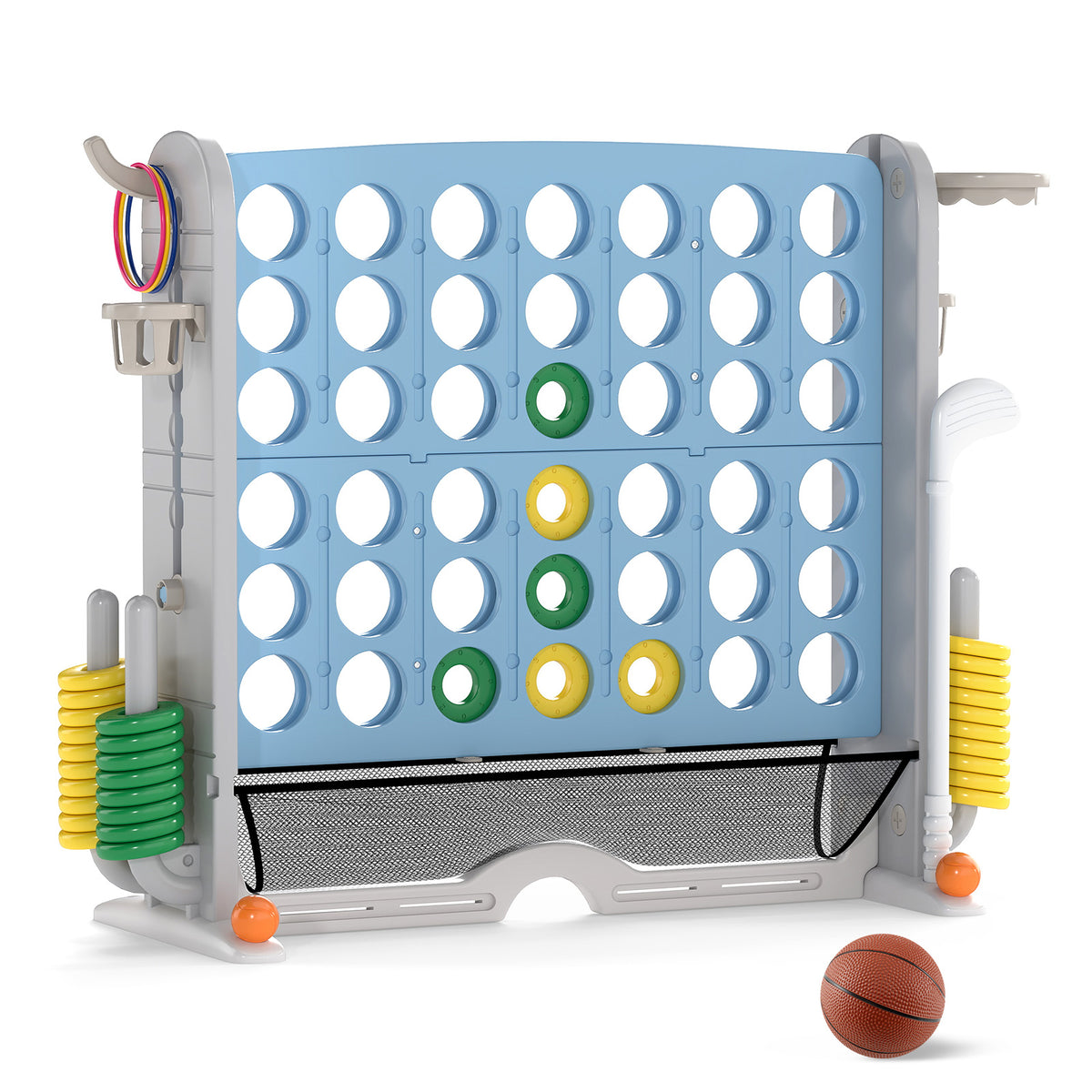 Jeu géant de puissance 4 avec lancer d’anneaux et panier de basket