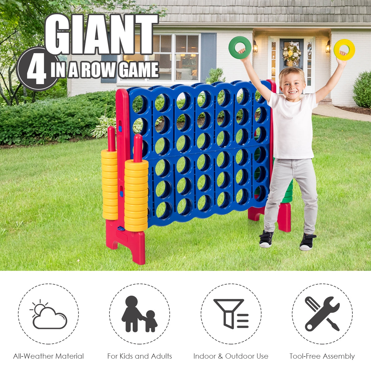 Jumbo 4-to-Score Giant Game Set with 42 Jumbo Rings and Quick-Release Slider