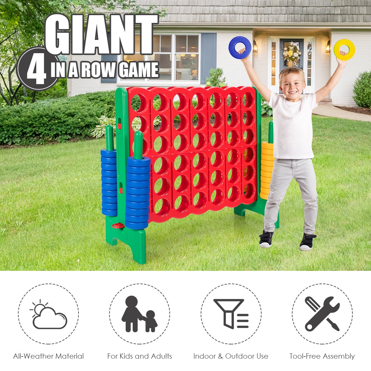 Jumbo 4-to-Score Giant Game Set with 42 Jumbo Rings and Quick-Release Slider