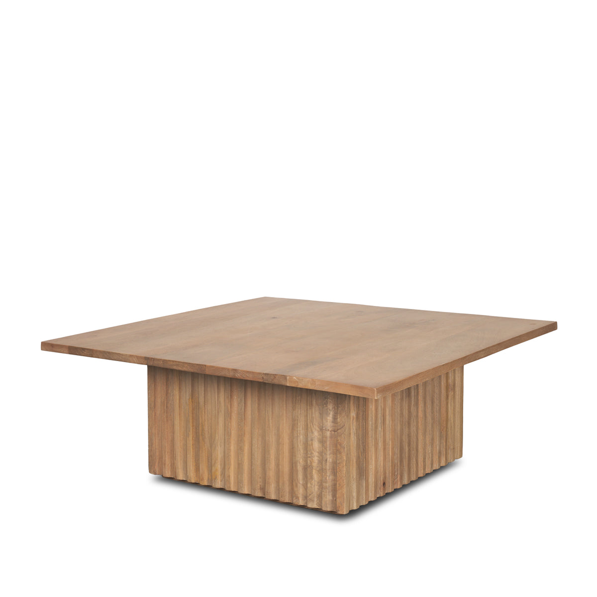 June Light Brown Wood w/ Fluting Square Coffee Table-Coffee Tables-DECOROLALA