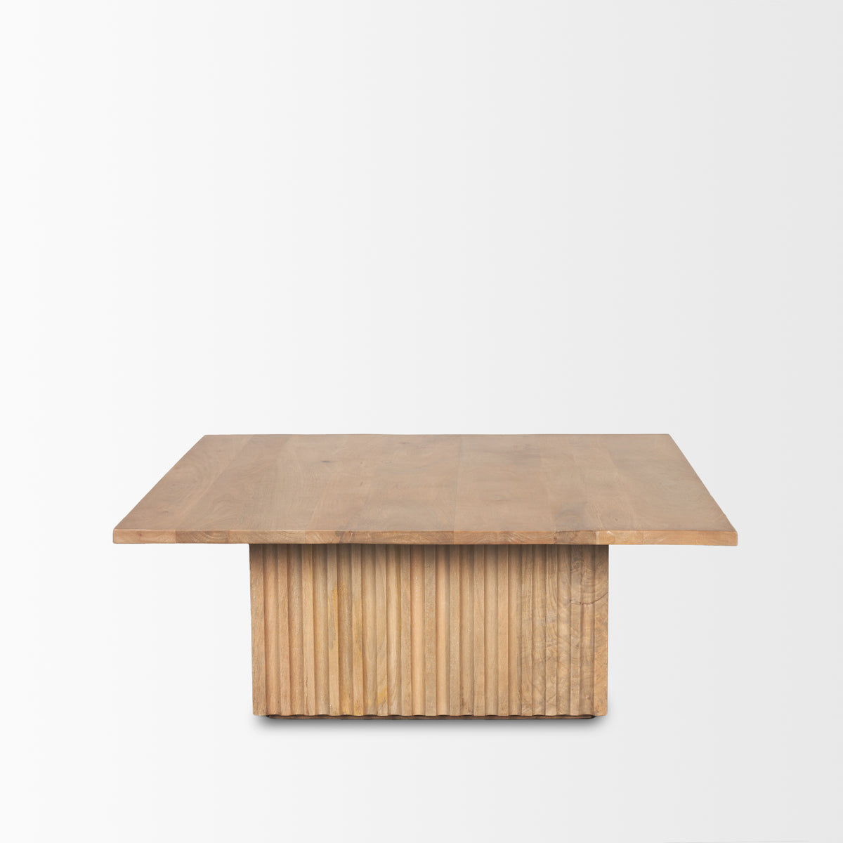 June Light Brown Wood w/ Fluting Square Coffee Table-Coffee Tables-DECOROLALA