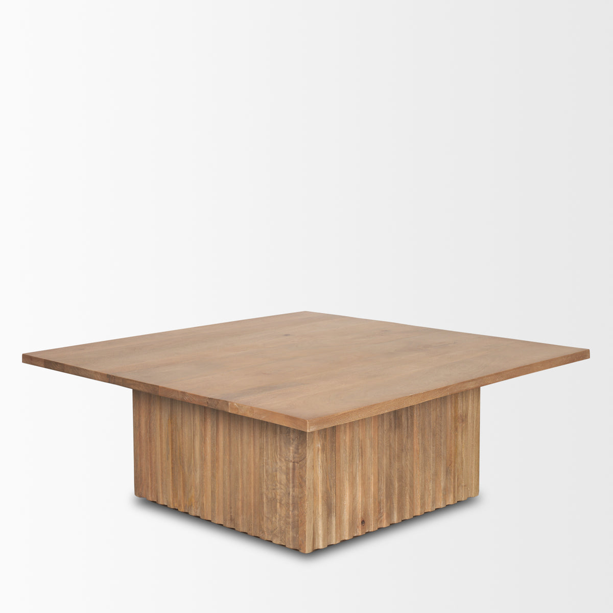 June Light Brown Wood w/ Fluting Square Coffee Table-Coffee Tables-DECOROLALA