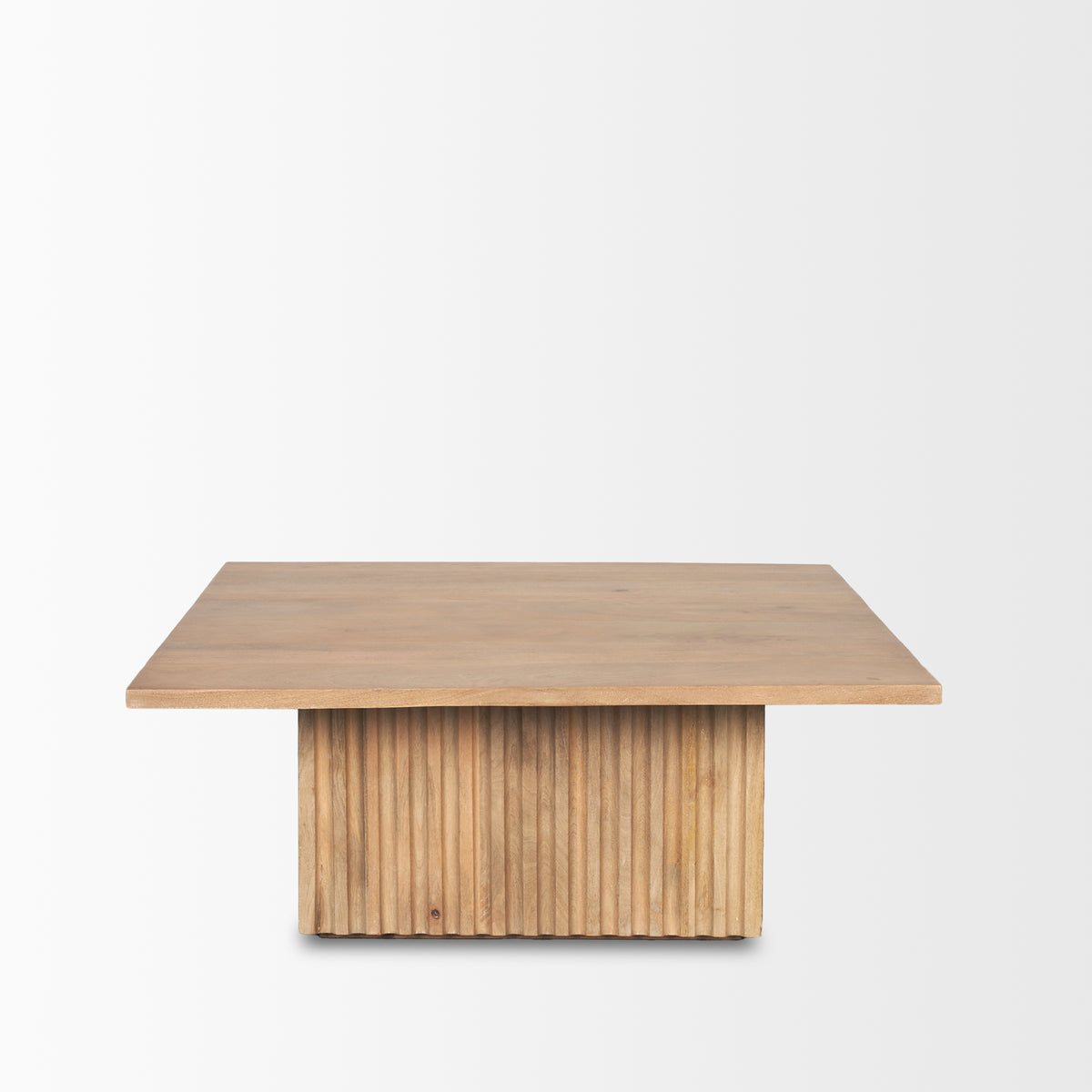 June Light Brown Wood w/ Fluting Square Coffee Table-Coffee Tables-DECOROLALA