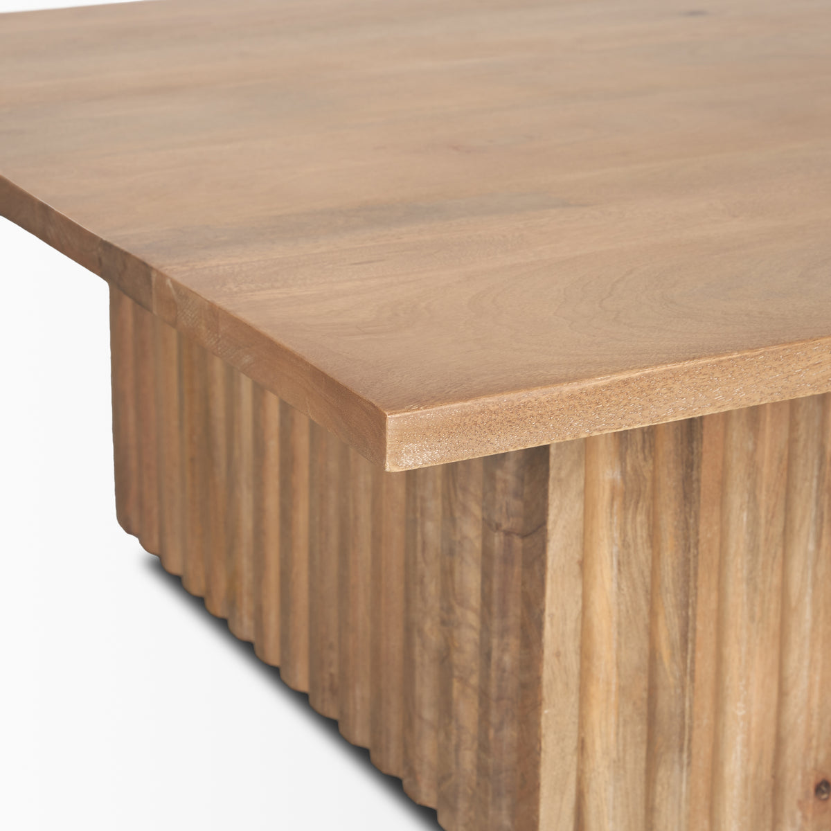 June Light Brown Wood w/ Fluting Square Coffee Table-Coffee Tables-DECOROLALA